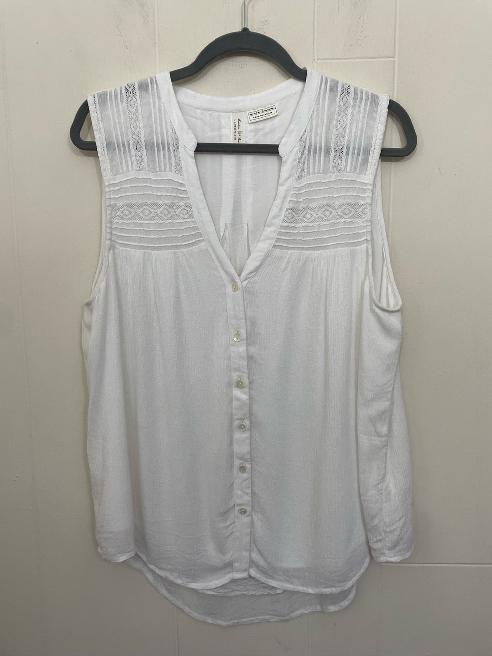 Anthropologie Meadow Rue Sleeveless Blouse Size 14 White Romantic Boho Lace